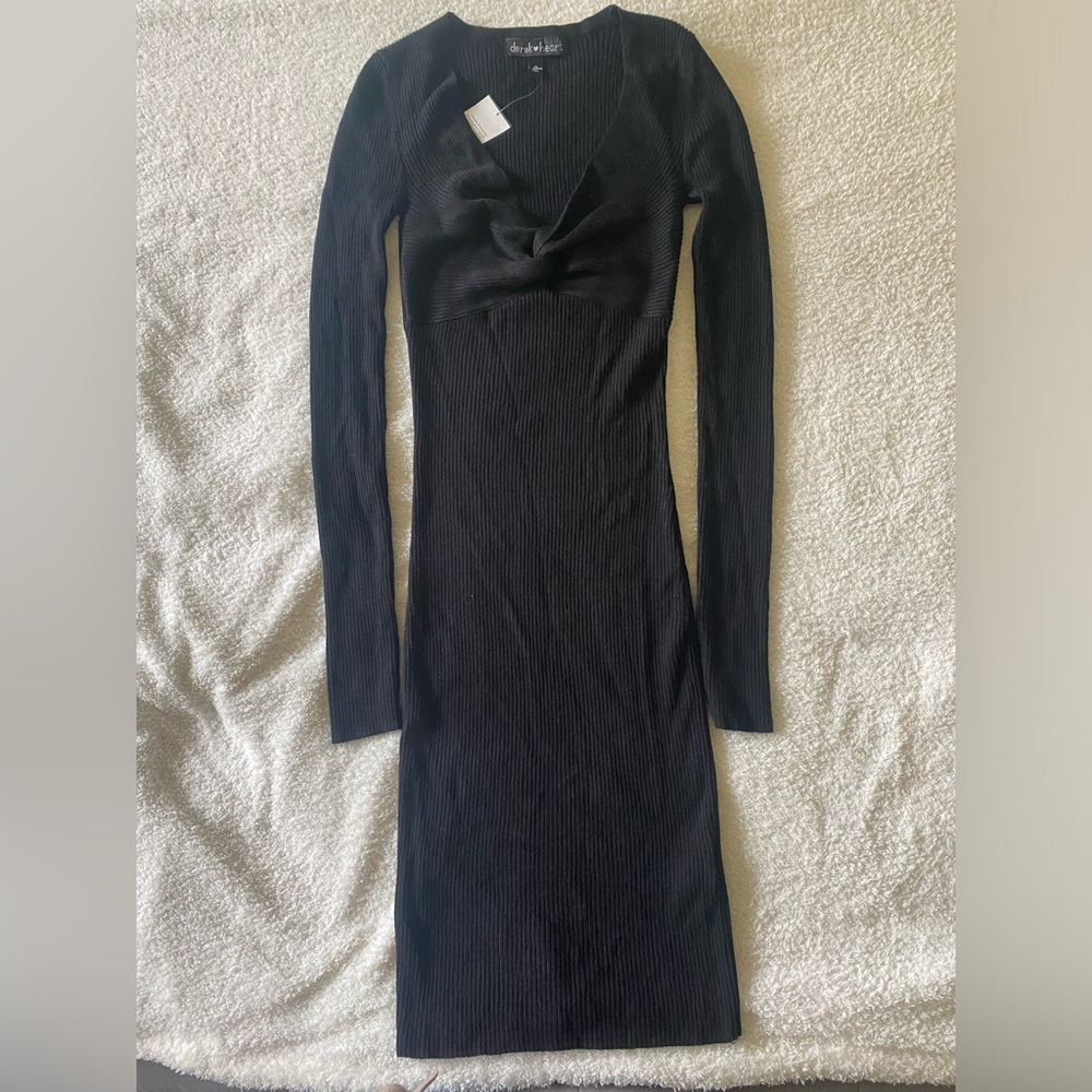 NWT Derek Heart V Neck Long Sleeve Black Small Women Bodycon Dress - Picture 11 of 11
